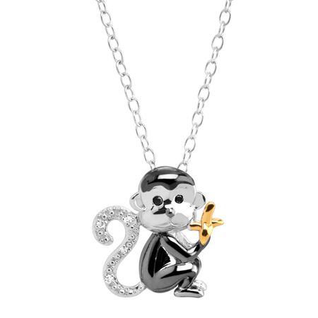 Monkey & Banana Pendant with Diamonds