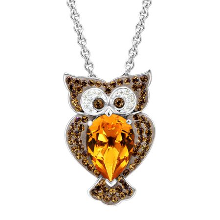 Owl Pendant with Brown Swarovski Crystals