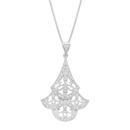 1/8 ct Diamond Scalloped Filigree Fan Pendant