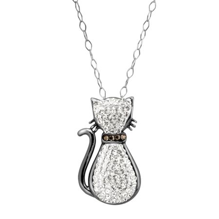 White Cat Pendant with Crystals