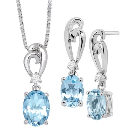 3 3/8 ct Blue & White Topaz Pendant & Earrings Set