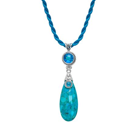 Turquoise Pendant with Rainbow Paraiba Quartz