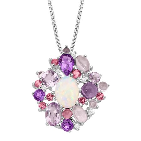 3 1/2 ct Opal, Amethyst & Tourmaline Pendant with Diamonds