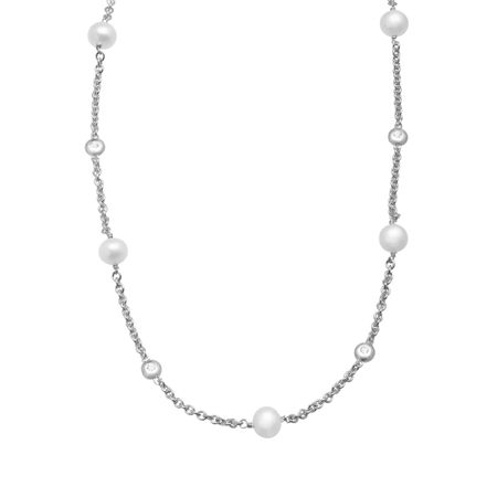 Pearl & White Sapphire Station Necklace