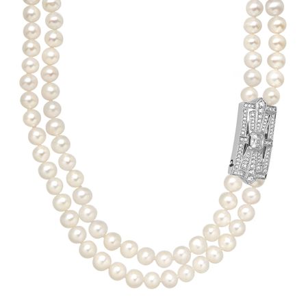 Pearl & Swarovski Zirconia Double-Strand Necklace