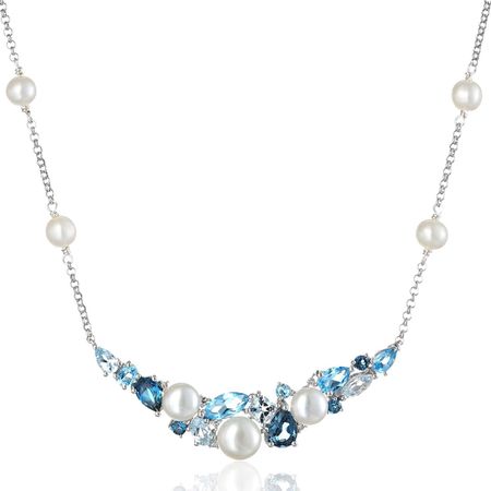 Blue Topaz & Pearl Necklace with Diamonds