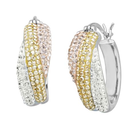Hoop Earrings with Rose, Golden & White Swarovski Crystals