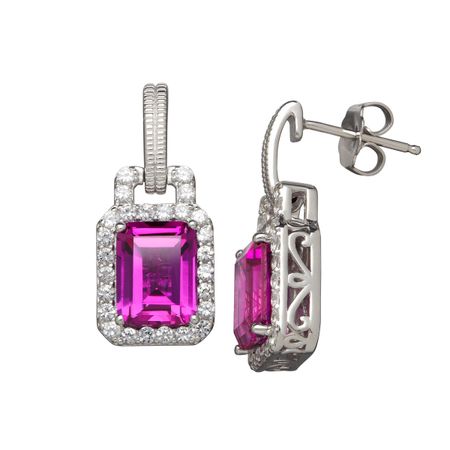 6 3/8 ct Purple & White Sapphire Drop Earrings