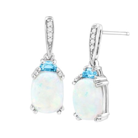 3 ct Opal & Topaz Drop Earrings with Diamonds