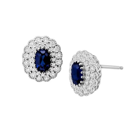 2 1/5 ct Blue & White Sapphire Scalloped Frame Stud Earrings