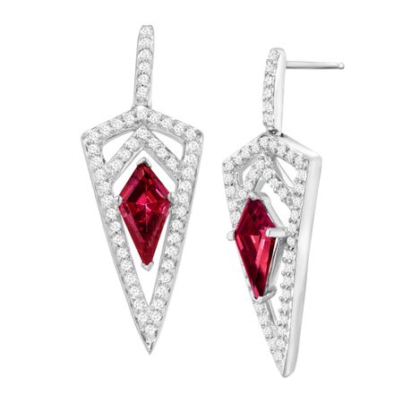 Dagger Drop Earrings with Red & White Swarovski Zirconia