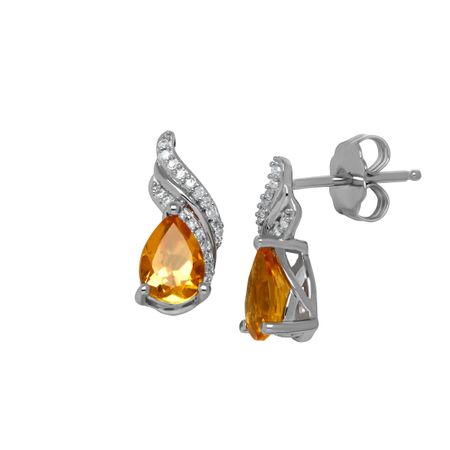 1 1/5 ct Citrine & 1/10 ct Diamond Earrings