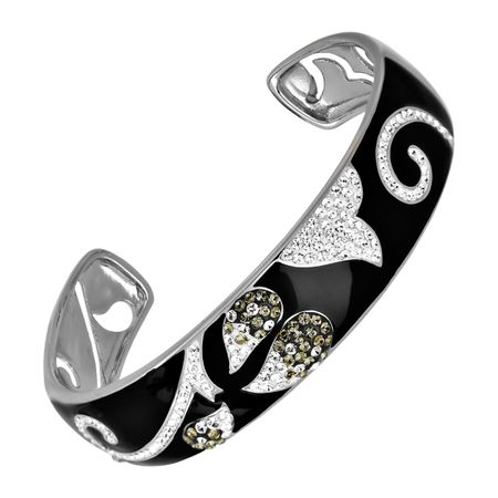 Black Enamel Cuff Bracelet with Swarovski Crystals