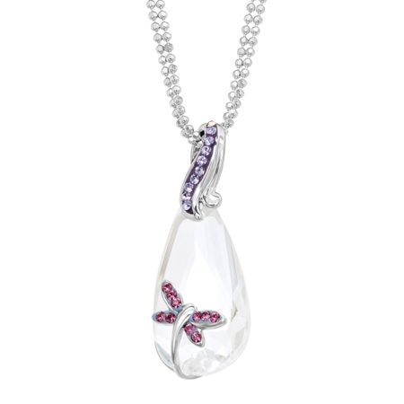 Dragonfly Pendant with White & Purple Swarovski Crystals