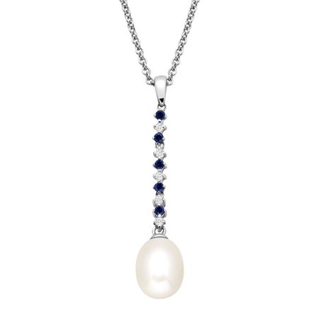 Pearl, White & Blue Cubic Zirconia Drop Pendant