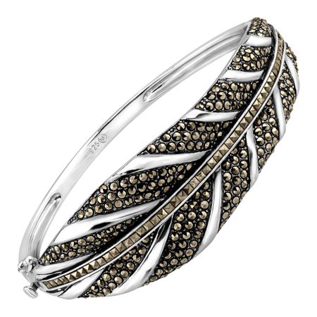 Feather Bangle Bracelet With Marcasite