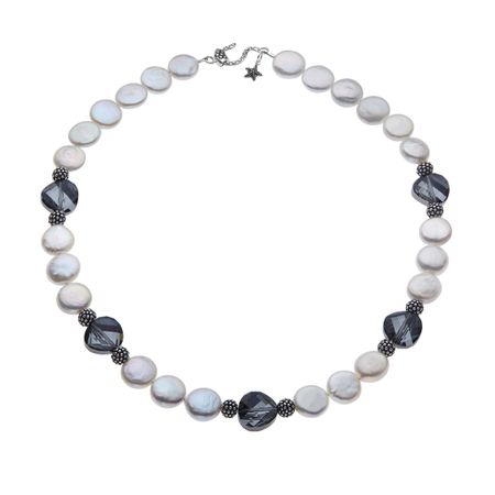 Coin Pearl Necklace with Swarovski Crystals