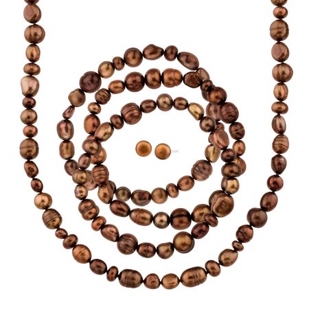 Chocolate Pearl Necklace, Earring & Bracelets Set