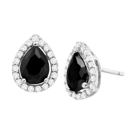 Black Cubic Zirconia Halo Teardrop Stud Earrings