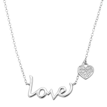 'Love' Necklace with Heart Charm & Diamond