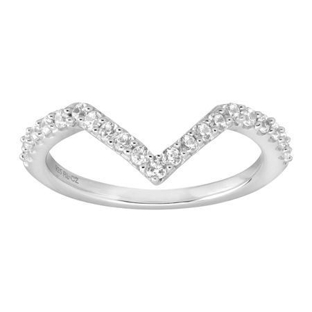 Chevron Ring with White Cubic Zirconia, Silver
