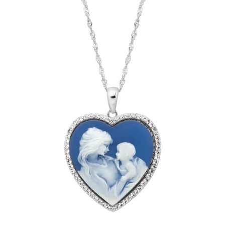 Mother & Child Heart Cameo Pendant with Swarovski Crystals