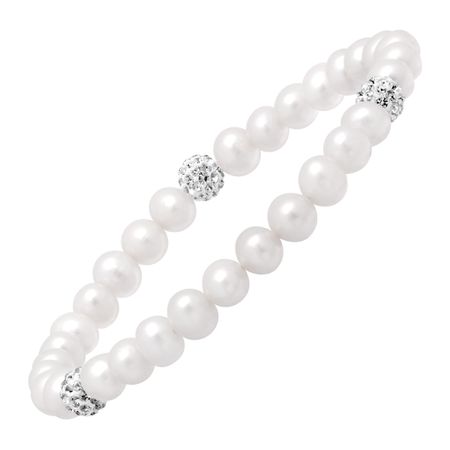 Pearl Station Bead Bracelet with Swarovski Crystals