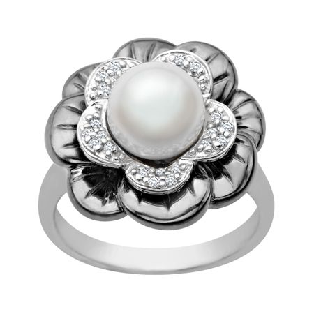8mm Pearl & Diamond Flower Ring