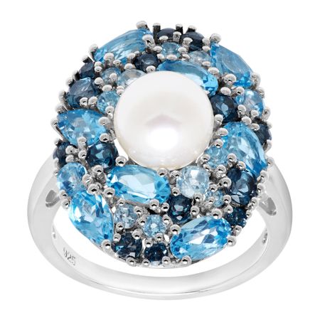 Pearl & 3 3/4 ct Blue Topaz Cocktail Ring