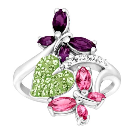 Butterfly & Leaf Ring with Swarovski Crystals