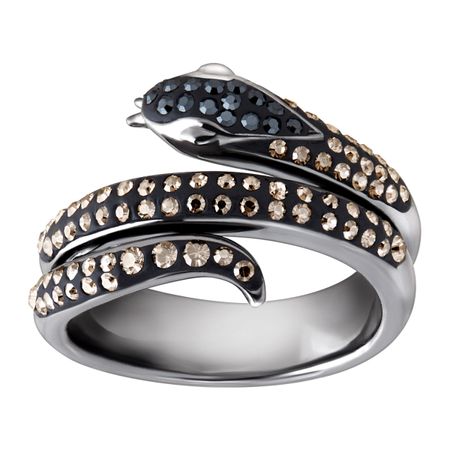 Snake Ring with Black & Silver Mist Swarovski Crystals