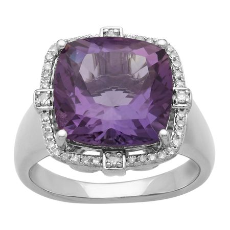 6 ct Amethyst & 1/5 ct Diamond Cushion Ring