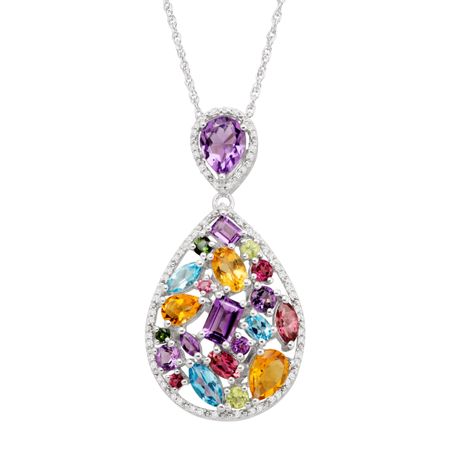 Rainbow Multi-Stone & 1/5 ct Diamond Teardrop Pendant