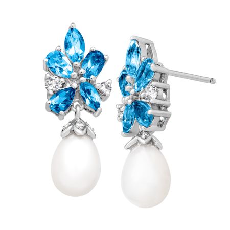 2 3/4 ct Topaz & Pearl Drop Earrings
