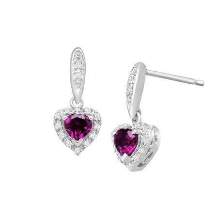3/4 ct Rhodolite Garnet Heart Drop Earrings