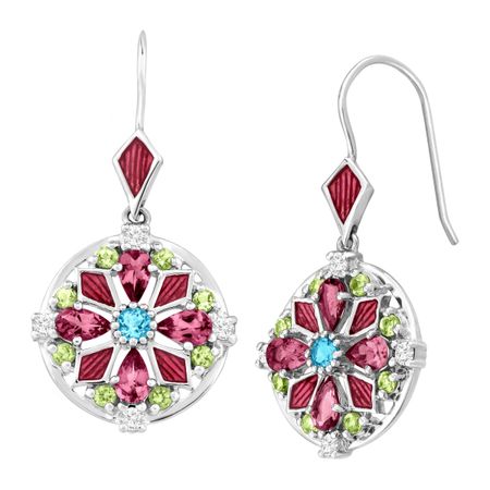 3 ct Multi Semi-Precious Gem Medallion Drop Earrings