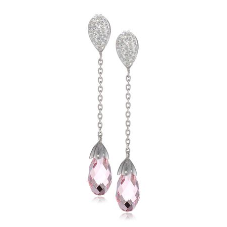 Briolette Drop Earrings with Pink & White Crystals