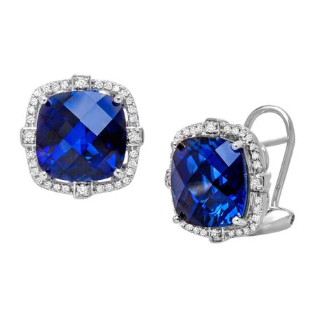 12 ct Sapphire & 1/5 ct Diamond Stud Earrings