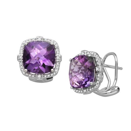 7 5/8 ct Amethyst & 1/5 ct Diamond Cushion Earrings