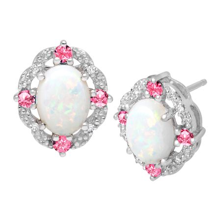 1 1/2 ct Opal & Pink Sapphire Earrings with Diamonds