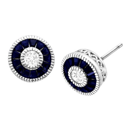 1 5/8 ct Blue & White Sapphire Radial Stud Earrings