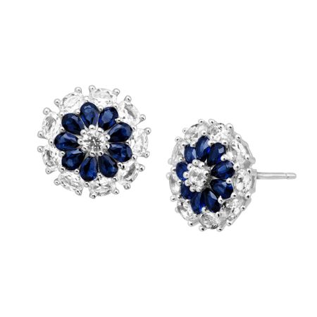 7/8 ct Blue & White Sapphire Flower Earrings