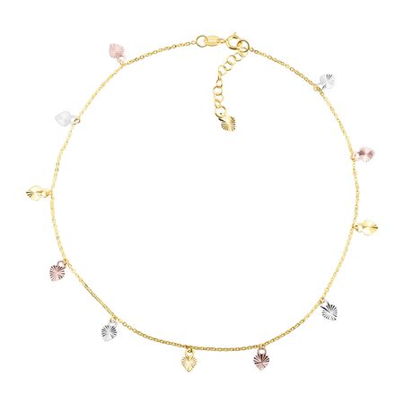 Heart Charm Three-Tone Anklet