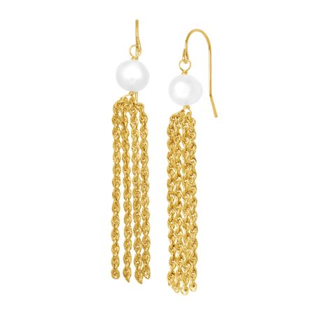 7-8 mm Pearl Twisted Tassel Drop Earrings