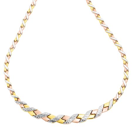 Three-Tone Graduating 'X' Link Necklace
