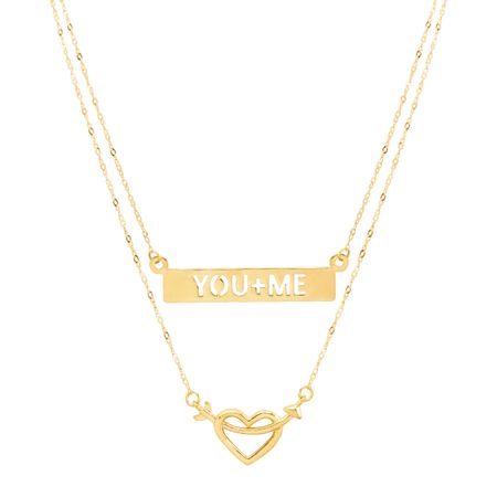 'You and Me' Layered Bar Necklace with Heart & Arrow