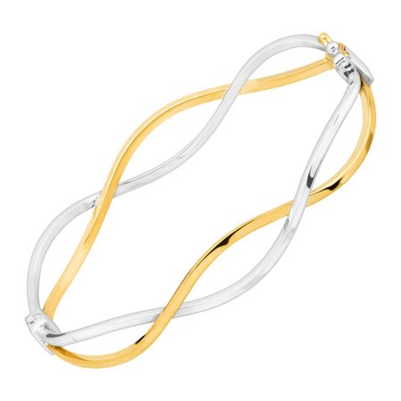 Two-Tone Wavy Hinged Bangle Bracelet