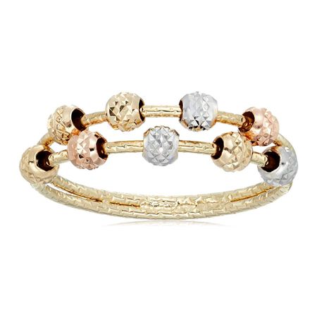 Three-Tone Beaded Double Band Ring