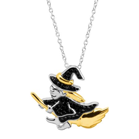 Witch & Broomstick Pendant with Swarovski Crystals