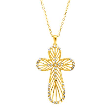 Concave Cross Pendant with Swarovski Crystals
